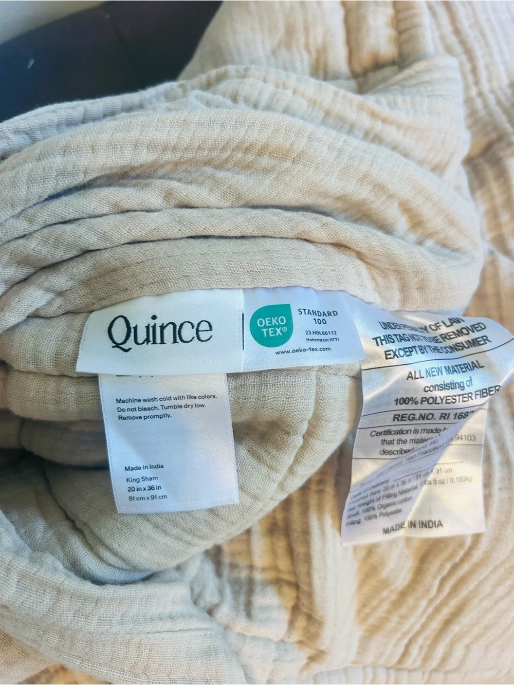 NWOT Quince Dune (sand/tan) Organic Cotton Gauze Box Quilt Shams!